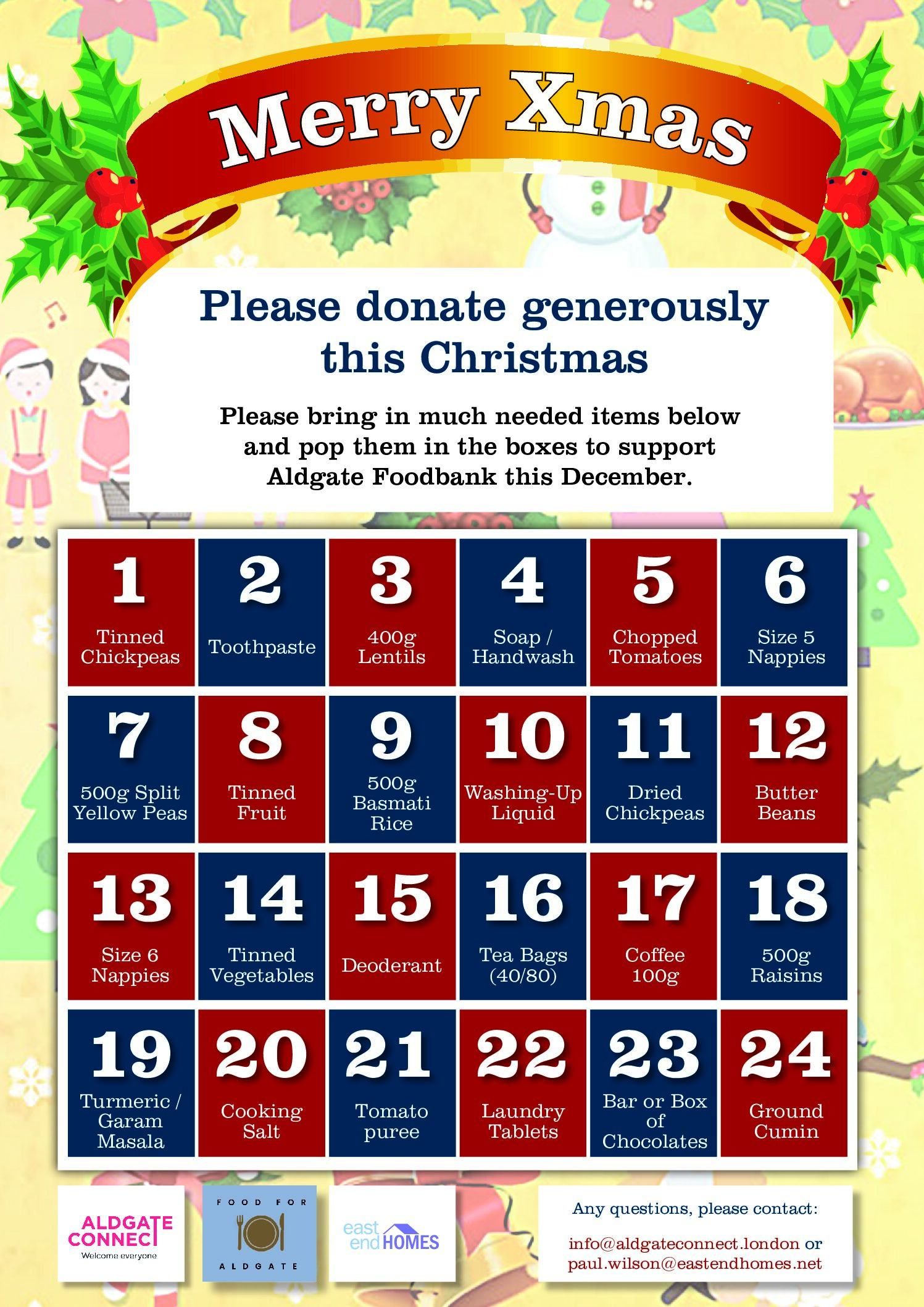 Food for Aldgate’s ‘Reverse Advent Calendar’ 2025